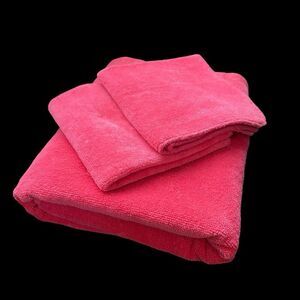 Vintage  Fieldcrest Velour  Bath Towel + 2  Washcloths Pink Made in U.S.A.